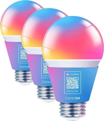 Vista 10 de Consciot Bombillas inteligentes, bombilla Bluetooth equivalente a 60 W, 1 Bombilla LED WiFi que cambia de color, bombillas A19 E26 RGBTW que