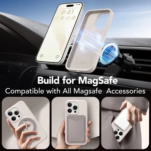 Vista 4 de GONEZ Funda de silicona para iPhone 15 Pro Max, compatible con Magsafe, protector de cámara + protector de pantalla, forro de microfibra suave