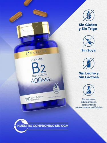 Vista 5 de Carlyle Vitamina B-2 400mg 180 unidades Riboflavina B2 Suplemento sin OMG, sin gluten
