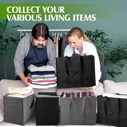 Vista 6 de Hillban Paquete de 30 bolsas de comestibles reutilizables a granel resistentes grandes bolsas de compras lavables plegables con asas Heavy Duty