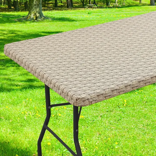 Vista 50 de Smiry Mantel cuadrado para mesa de pícnic, impermeable, elástico, ajustable, para campamento, protector de vinilo con parte trasera de franela Beige