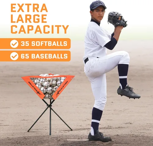 Vista 5 de ACELETIQS Baseball Softball Portable Batting Practice Ball Caddy, Use During Training and Drills, Save Your Back No More Bending, Holds up to 60