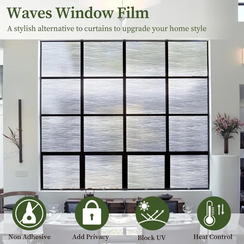 Vista 2 de Película de privacidad de agua transparente, no adhesiva, calcomanía decorativa, película de vidrio translúcido para ventana y puerta, anti-UV, 17.3