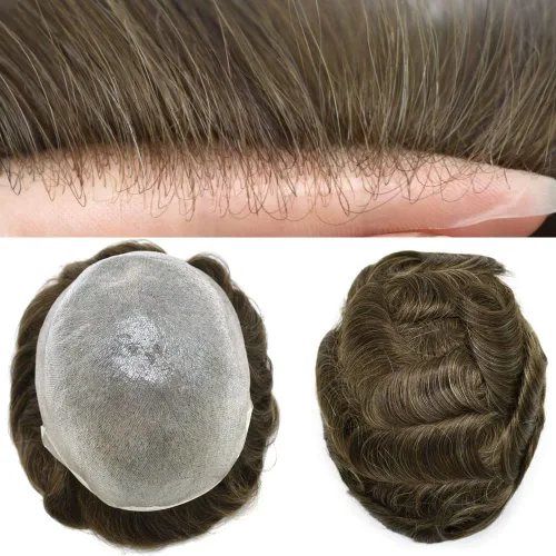 Vista 20 de Toupee - Sistema de reemplazo de cabello para hombres, piel ultrafina, transparente, 0.001 in, poliéster superfino, unidad de cabello de hombre, 8 x