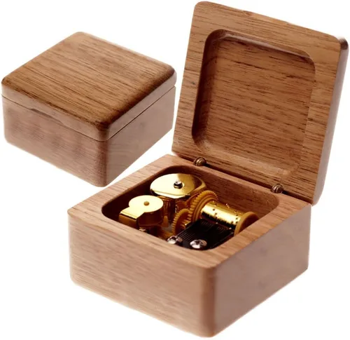 Vista 7 de Caja de música de madera enrollada con movimiento chapado en oro, piel Elise, negro
