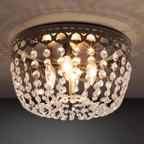 Vista 2 de Maxax Lámpara de techo de cristal negro de 15 pulgadas, lámpara de techo vintage de estilo rústico con 4 luces, lámpara de techo antigua del imperio