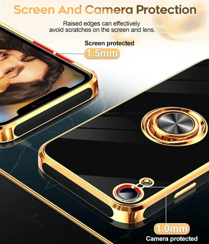 Vista 4 de LeYi Funda para iPhone XR: con Protector de Pantalla de Vidrio Templado [Paquete de 2] Soporte de Anillo Giratorio de 360°, Soporte Magnético