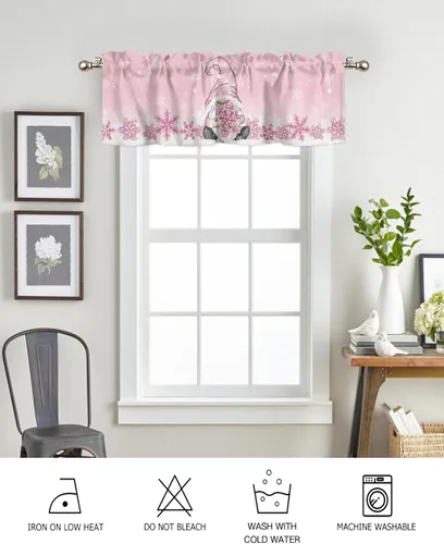 Vista 89 de Cenefa de cortina con lazo rojo de Navidad para ventanas, sala de estar, cocina, baño, granja, bolas de Navidad de acuarela con diseño de bayas