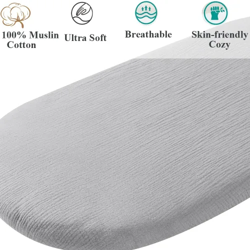 Vista 2 de Sábanas ajustadas de muselina para moisés compatibles con Halo Bassinest Swivel Flex Glide Premiere & Serie Luxe, 2 unidades, algodón elegante Boho