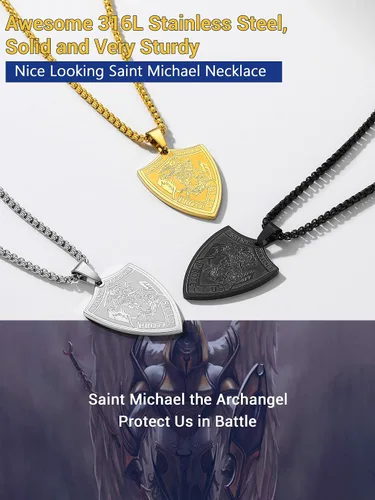Vista 6 de Prosteel. - Collar con dije y cadena de San Miguel Arcángel, joyería religiosa católica.