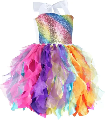 Vista 8 de Vestido tutú para niñas, vestido de tul con lentejuelas, vestido de princesa para niñas pequeñas, disfraz de fiesta de cumpleaños brillante