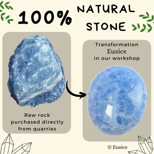 Vista 4 de [Eusice] Piedra de palma de calcita azul, piedras pulidas para relajación, piedra preciosa de Worrystone de Reiki, rocas naturales de Madagascar