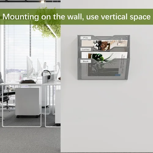 Vista 5 de EasyPAG Organizador de Archivos Colgante de Pared, Organizador de Correo de 3 Bolsillos Montado en Pared, Soporte Vertical para Carpetas de Plateado