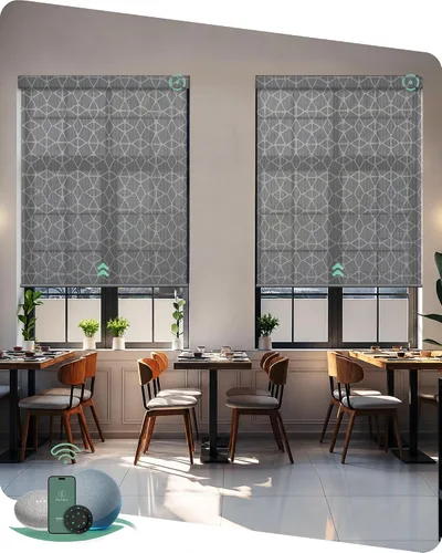 Vista 24 de Yoolax Persianas solares motorizadas que filtran la luz, persianas inteligentes con control remoto, funcionan con Alexa, persianas enrollables