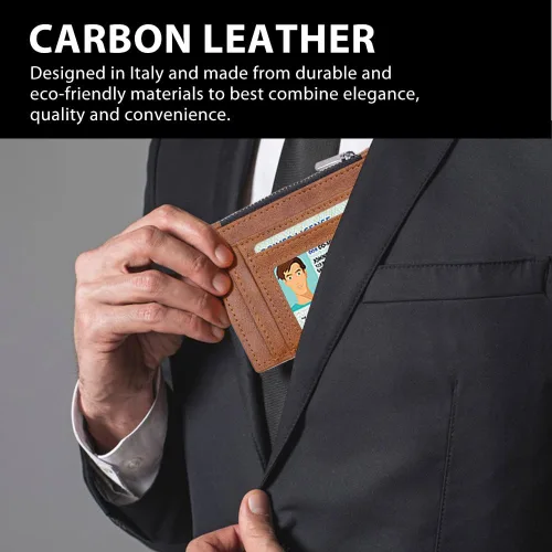 Vista 4 de Sbrinnaliao Cartera delgada para hombre, carteras de cuero para hombre, bloqueo RFID, fundas para tarjetas de crédito y organizadores de dinero