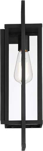 Vista 6 de Possini Euro Design Jericho - Lámpara de pared industrial moderna para exteriores, metal negro texturizado, panel de vidrio transparente de 19