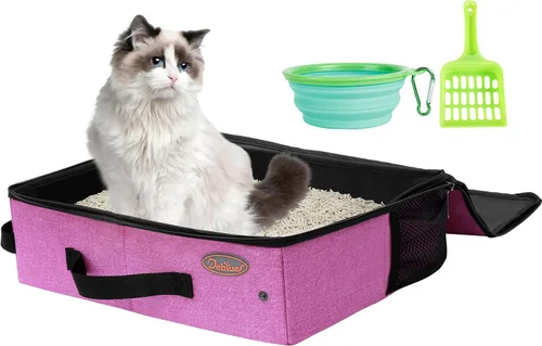 Vista 11 de Deblue Caja de Arena Portátil de Viaje para Gatos con Tapa, A Prueba de Fugas y A Prueba de Agua, Caja de Arena Ligera para Gatos para Carro, Viaje