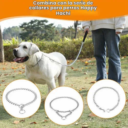 Vista 8 de PETTOM Correa de cadena de metal para perros, cuerda de acero resistente a prueba de mordidas con mango acolchado para perros medianos y grandes