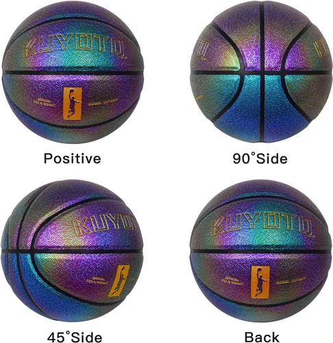 Vista 6 de KUYOTQ Baloncesto para mujer juvenil, cuero morado brillante, talla 6 (28.5 pulgadas), baloncesto con textura deslumbrante de color brillante
