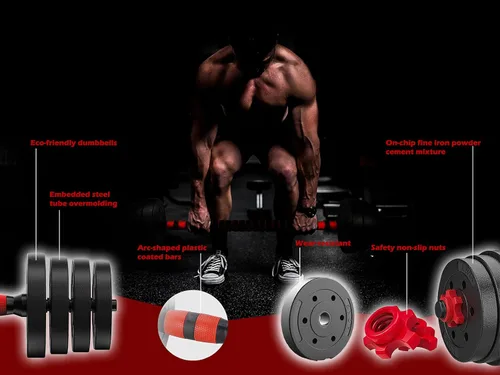 Vista 4 de Juego de mancuernas ajustables de 66 libras, mancuernas de peso libre con barra de conexión utilizadas como barra, para hombres y mujeres, gimnasio
