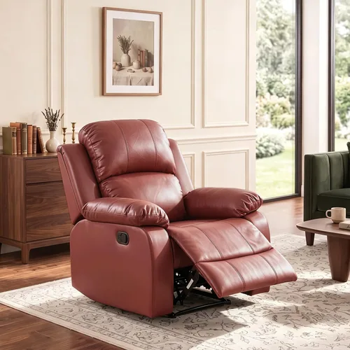 Vista 28 de Silla reclinable de cuero para conjunto de muebles de sala, sofá reclinable de cuero beige para espacios pequeños/RV, sillón individual