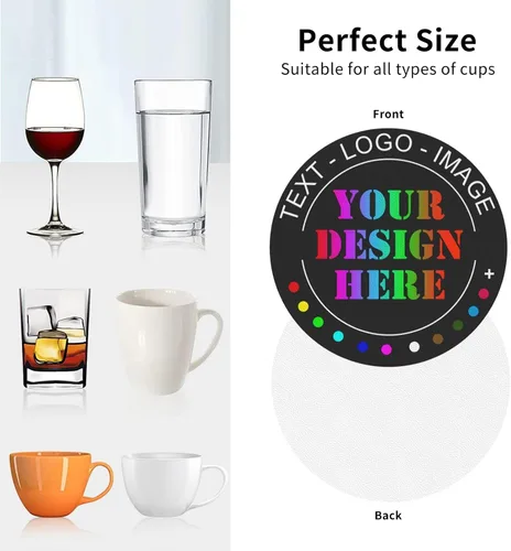 Vista 8 de Posavasos personalizados, resistentes al calor, antideslizantes, de cuero, para añadir tu foto, texto, logotipo, imagen para auto, taza de café