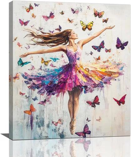 Vista 56 de Olivine Arte de Pared de Bailarina, Imágenes de Ballet de Mariposa Decoración de Pared, Impresiones Coloridas en Lienzo de Bailarina, Pintura