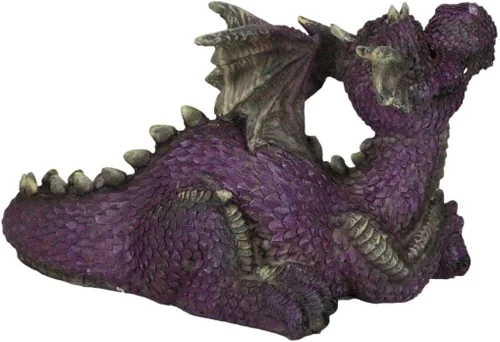Vista 3 de Ebros Gift Fantástica figura de dragón de jardín cómico morado en reposo, 8.25 pulgadas de largo, lindo bebé Drake Calabozos y dragones Escultura
