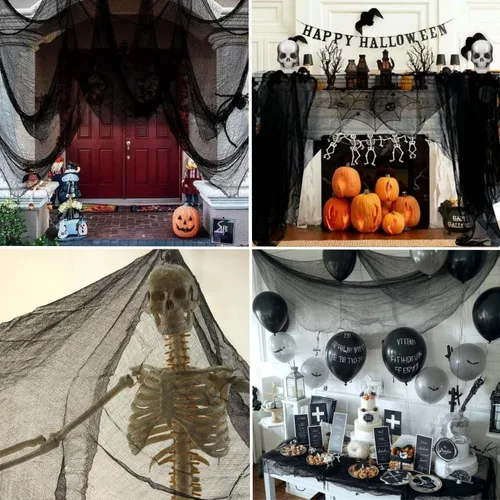 Vista 5 de Niurui Tela espeluznante negra de Halloween de 315 x 79 pulgadas, decoración espeluznante de Halloween para casas encantadas, suministros de fiesta