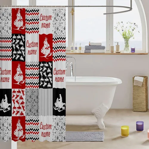Vista 3 de Erosebridal Cortina de ducha personalizada con diseño de motos de nieve, diseño de retazos a cuadros, para niños y hombres, cortina de baño