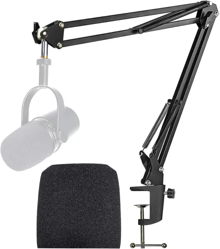 Vista 8 de YOUSHARES Soporte de micrófono MV7 mejorado con parabrisas - Brazo resistente compatible con micrófono Shure MV7 y MV7X, soporte de brazo con filtro