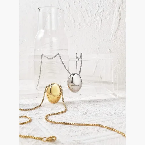 Vista 5 de Collar largo de acero inoxidable con guijarros huecos para mujer, joyería de moda, collares de color dorado, Sin gemas.