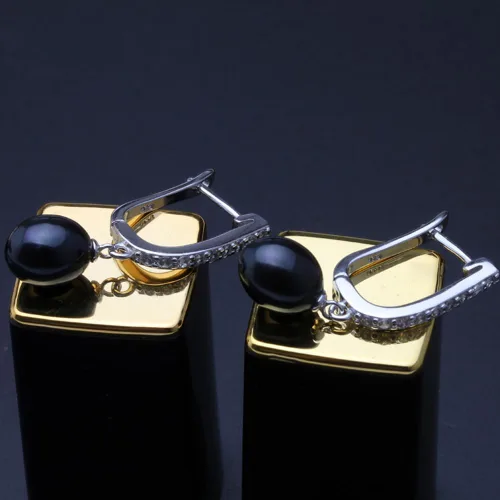 Vista 2 de Aretes colgantes de plata de ley 925 real de 8 a 0.354 in, color negro, blanco, gris, perlas cultivadas de agua dulce, joyería para mujeres y niñas