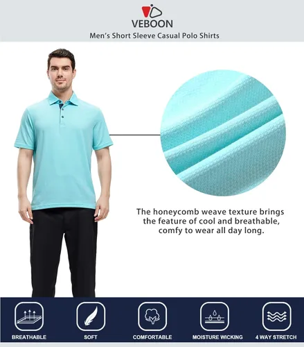 Vista 5 de VEBOON Men's Polo Shirts Long and Short Sleeve Cotton Blend Heather Moisture Wicking Casual Collared Shirts