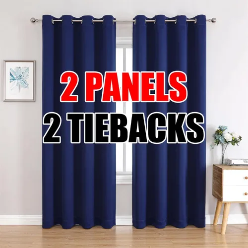 Vista 29 de Set de 2 cortinas para ventana, de Miuco, opacas, con ollaos, para recámara, incluye 2 alzapaños