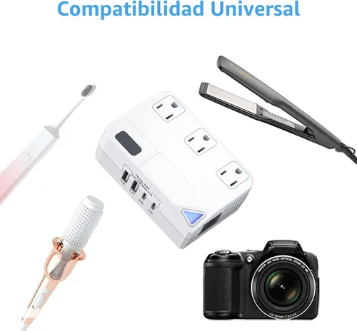 Vista 4 de Enchufe de conversión de 250 W, convertidor de viaje internacional con 2 puertos USB y 2 puertos USB-C, reducción de 220 V a 110 V para áreas de 100