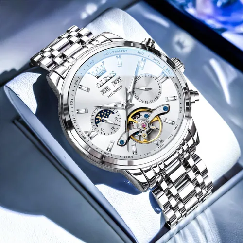 Vista 7 de OLEVS Automatic Watches for Men Luxury Skeleton Multi-Function Mechanical Watch Self Winding Date Waterproof Luminous Mens Watch