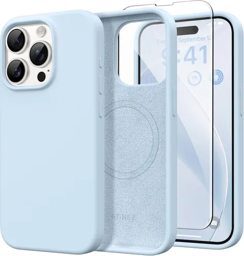 Vista 59 de GONEZ Funda magnética para iPhone 14, compatible con Magsafe, con protector de pantalla + protector de cámara, forro de microfibra antiarañazos