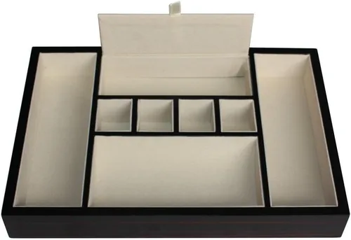 Vista 2 de TimelyBuys Bandeja de valet de madera de nogal de ébano para escritorio, cómoda, cajón, monedas, para llaves, teléfono, joyas, relojes y accesorios