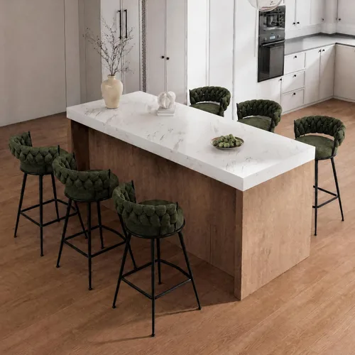 Vista 30 de Juego de 2 taburetes de bar tapizados para encimera de cocina, color beige