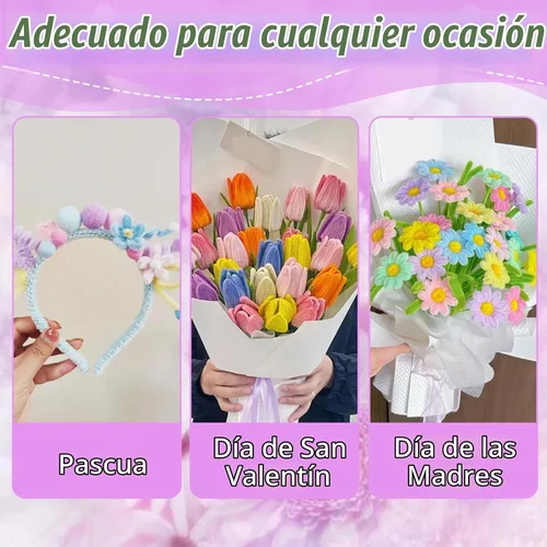 Vista 8 de 600 limpiadores de pipas pastel a granel con pompones para Suministros para manualidades de macaron