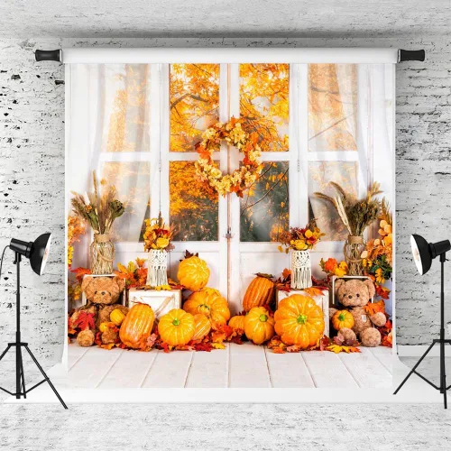 Vista 6 de Kate Fondo de fotografía para el día de Acción de Gracias, otoño, calabaza, decoración del hogar, fondo para niños, fiesta, estudio (7 x 5 pies)