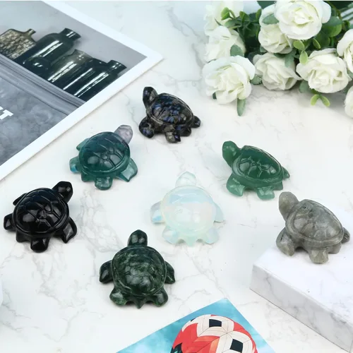 Vista 5 de Figuras de tortuga marina de viaje de cristal, tortuga de obsidiana negra, regalos de viaje para mujeres, hombres y viajeros, dije de buena suerte