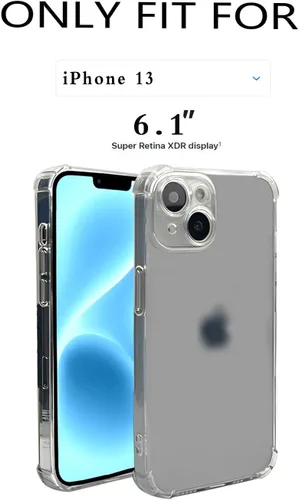 Vista 5 de Funda de TPU suave transparente para iPhone 13, borde elevado de la lente Funda transparente suave de TPU/silicona con recortes precisos