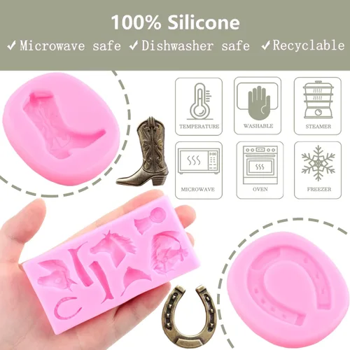 Vista 2 de ZiXiang Molde de silicona para caballo, moldes de herradura, moldes para botas de vaquero, molde de flecha de plumas para decoración de pasteles