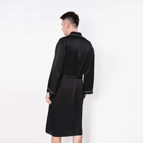 Vista 4 de Bata de baño de seda real para hombre, bata de baño ligera de lujo para hombre, de manga larga, seda de morera