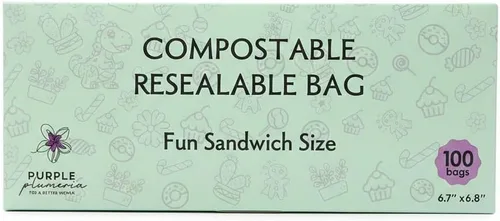 Vista 10 de Bolsas de almacenamiento de alimentos 100% compostables resellables (100 cremalleras ecológicas), a base de plantas, a prueba de fugas, duraderas