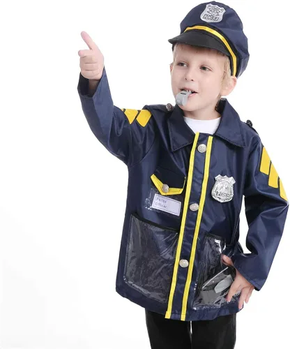 Vista 5 de TOPTIE Ropa de vestir de oficial de policía para niños con accesorios uniformes de juego de rol de carrera color blanco Blanco