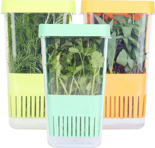 Vista 11 de LUVCOSY Herb Keeper, protector de hierbas de plástico sin BPA con una cesta interior para cilantro, menta, perejil y espárragos, mantiene