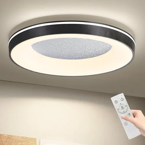Vista 17 de Lámpara de techo LED moderna, anillo negro empotrado, lámpara de techo con control remoto, lámpara de techo acrílica para dormitorio, pasillo, isla